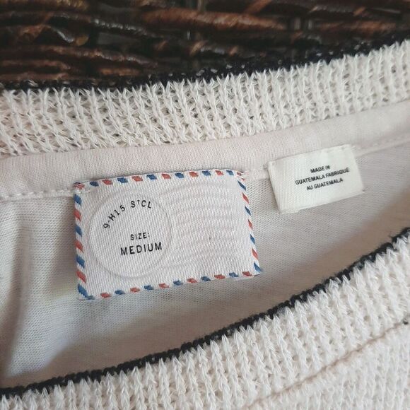 Anthropologie Postmark Latitudes Sweater Medium Cream Striped Nautical Coastal - Picture 5 of 6